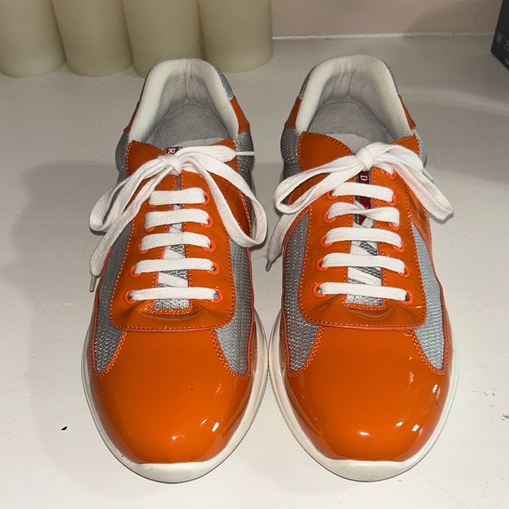 Prada Orange and Silver Sneakers